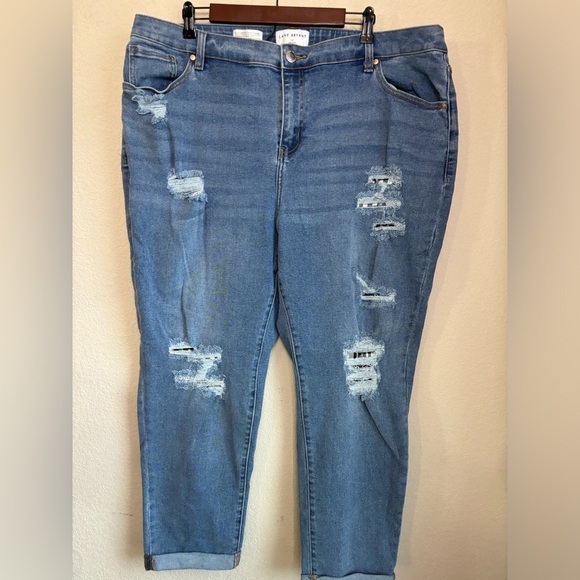 Lane Bryant Mid-Rise Boyfriend Distressed Plaid Patchwork Magic Waist Jeans 20 - Picture 3 of 10